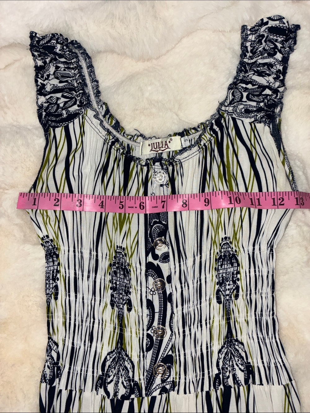 JULIA S Sleeveless Tiered Maxi Dress in Black &White patterned w subtle green - Picture 4 of 16